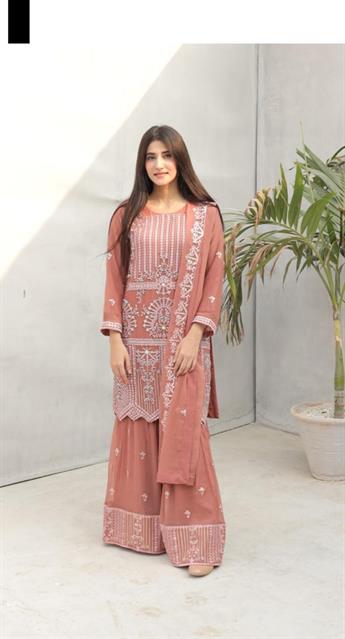 Shirt : Embroided Chiffon Pearl,Stone,Sequin Work,Thread & Beautiful Hand Embellishments on Front 
