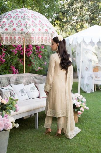 Beige Sequinned Beautiful Chiffon 3 Piece Suit