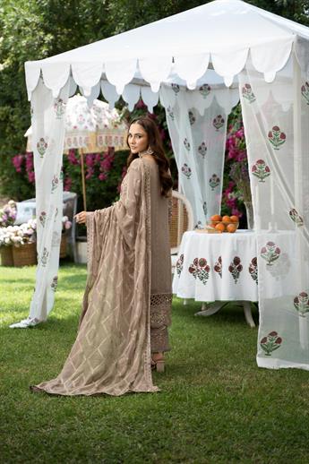 Mauve Sequinned Embroided Chiffon 3 Piece Suit