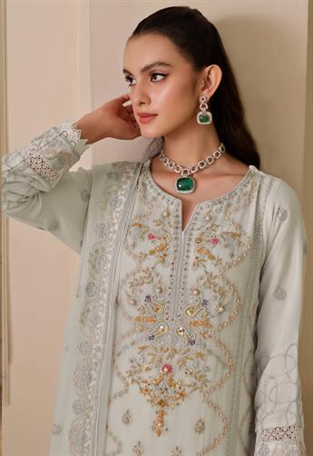 Powder Blue Embroidered Raw Silk Luxury Pret