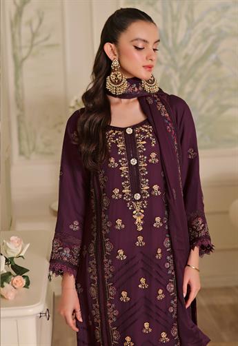 Plum Embroidered Chiffon Luxury Pret