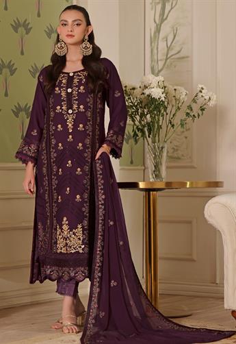 Plum Embroidered Chiffon Luxury Pret