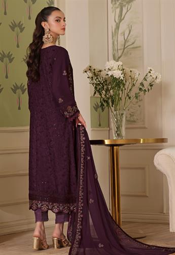 Plum Embroidered Chiffon Luxury Pret