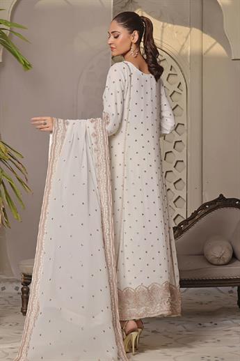 Off White Embroidered Raw Silk Maxi Chiffon Long Dress