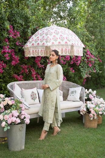 Mint Sequinned Embroided Chiffon Suit