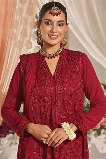 Red Cutwork Raw Silk Luxury Pret