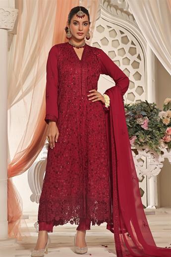 Red Cutwork Raw Silk Luxury Pret