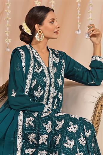 Teal Cutwork Raw Silk Luxury Pret