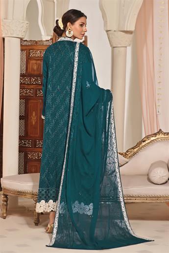 Teal Cutwork Raw Silk Luxury Pret