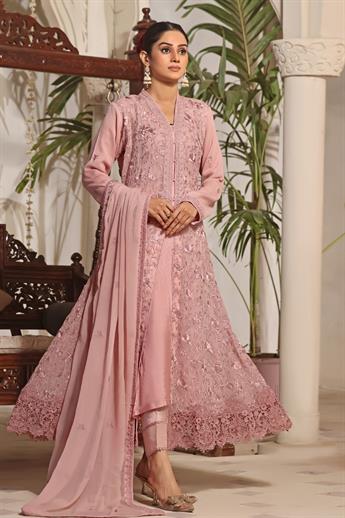 Dusky Pink Cutwork Raw Silk Luxury Pret