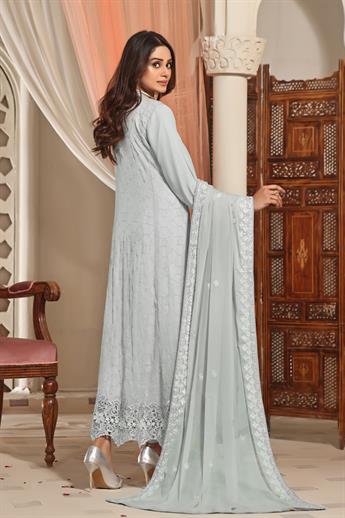 Grey Cutwork Raw Silk Luxury Pret