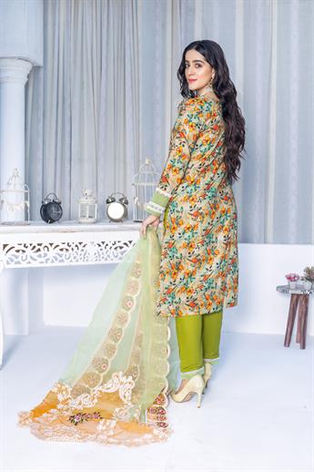 Green Multicolour Embroidered Silk Ladies 3 Piece Suit