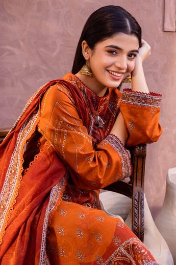 Rust Orange Lawn Digital Printed Suit