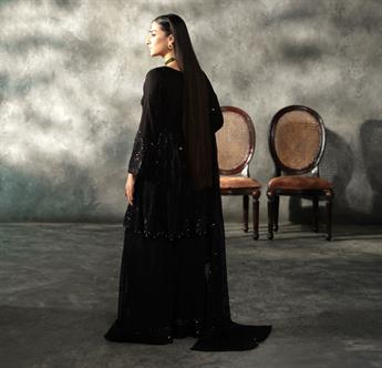 Black Sequinned Chiffon Sharara Party Wear