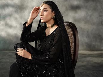 Black Sequinned Chiffon Sharara Party Wear