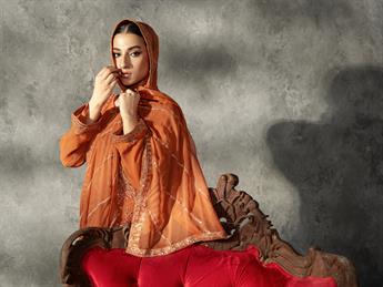 Rust Orange Sequinned Chiffon Sharara Party Wear