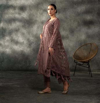 Mauve Sequinned Chiffon Sharara Ladies Readymade