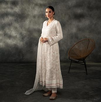 Off White & Pink Sequinned Chiffon Sharara Ladies Readymade