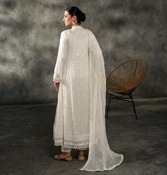 Off White & Pink Sequinned Chiffon Sharara Ladies Readymade