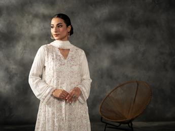 Off White & Pink Sequinned Chiffon Sharara Ladies Readymade