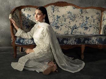 Mint Sequinned Chiffon Sharara Ladies Readymade