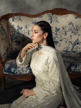 Mint Sequinned Chiffon Sharara Ladies Readymade
