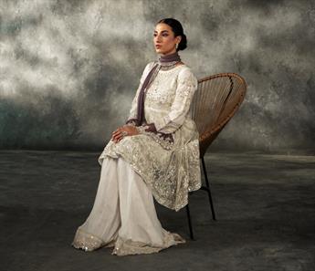 Off White & Twi Light Lavender Sequinned Chiffon Sharara Ladies Readymade