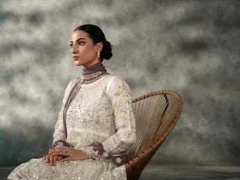 Off White & Twi Light Lavender Sequinned Chiffon Sharara Ladies Readymade