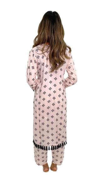Baby Pink Printed Linen Ladies 2 Piece Suit