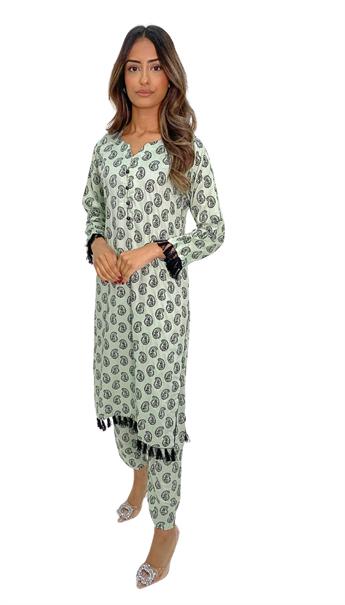 Mint Printed Linen Ladies 2 Piece Suit