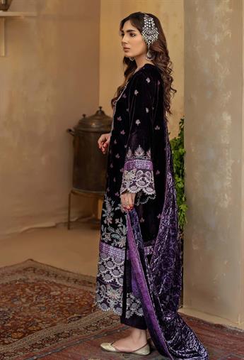 Dark Purple Embroidered Raw Silk Velvet Collection