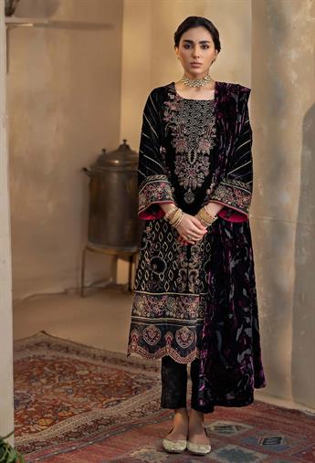 Black & Purple Embroidered Raw Silk Velvet Collection