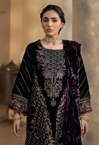 Black & Purple Embroidered Raw Silk Velvet Collection