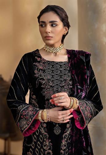 Black & Purple Embroidered Raw Silk Velvet Collection