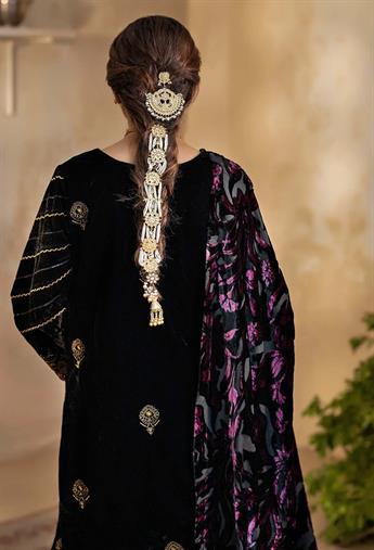 Black & Purple Embroidered Raw Silk Velvet Collection