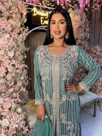Mint Embroidered Net Party Wear