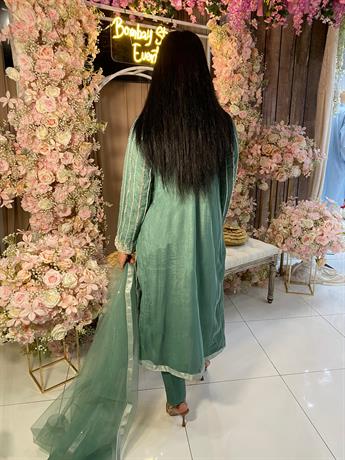 Mint Embroidered Net Party Wear