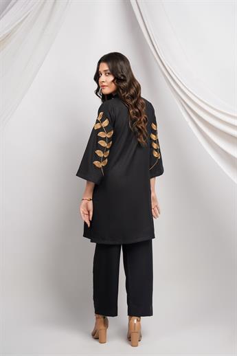 Black Embroidered Dhanak 2 Piece