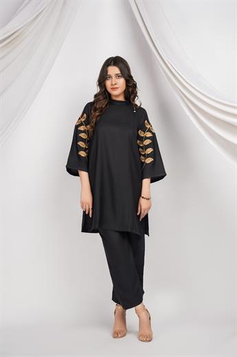 Black Embroidered Dhanak 2 Piece