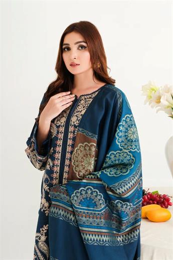 Teal Blue Embroidered Organza Winter Collection