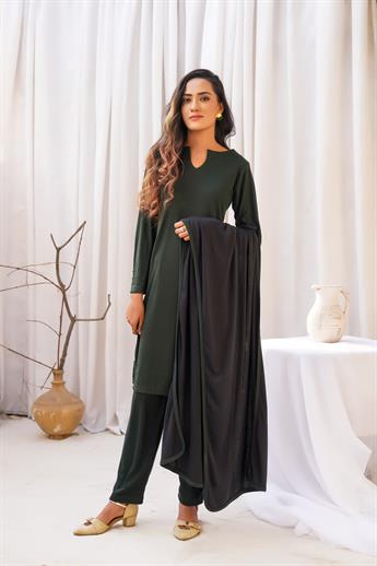 Green & Black Ladies Winter 3 Piece Suit