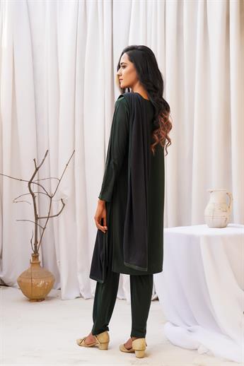 Green & Black Ladies Winter 3 Piece Suit