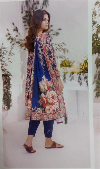 Navy Printed Khaddar Ladies 3 Piece Khadder Suit