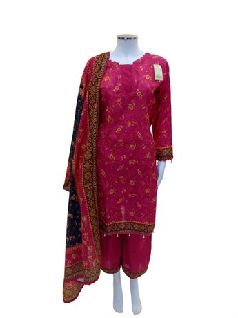 Hot Pink Printed Khaddar Ladies 3 Piece Khadder Suit