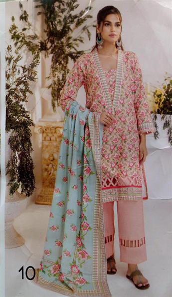 Peach Printed Khaddar Ladies 3 Piece Khadder Suit