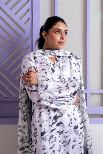 White Mirror Work Raw Silk Ladies Pret