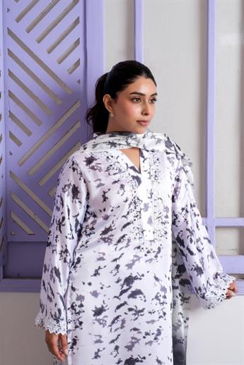 White Mirror Work Raw Silk Ladies Pret