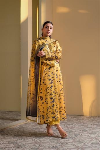 Mustard Mirror Work Raw Silk Ladies Pret