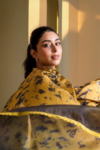 Mustard Mirror Work Raw Silk Ladies Pret