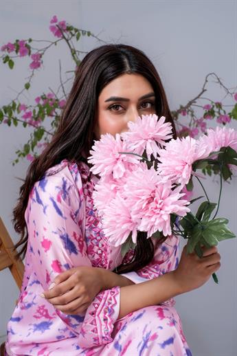 Pink Mirror Work Raw Silk Ladies Pret